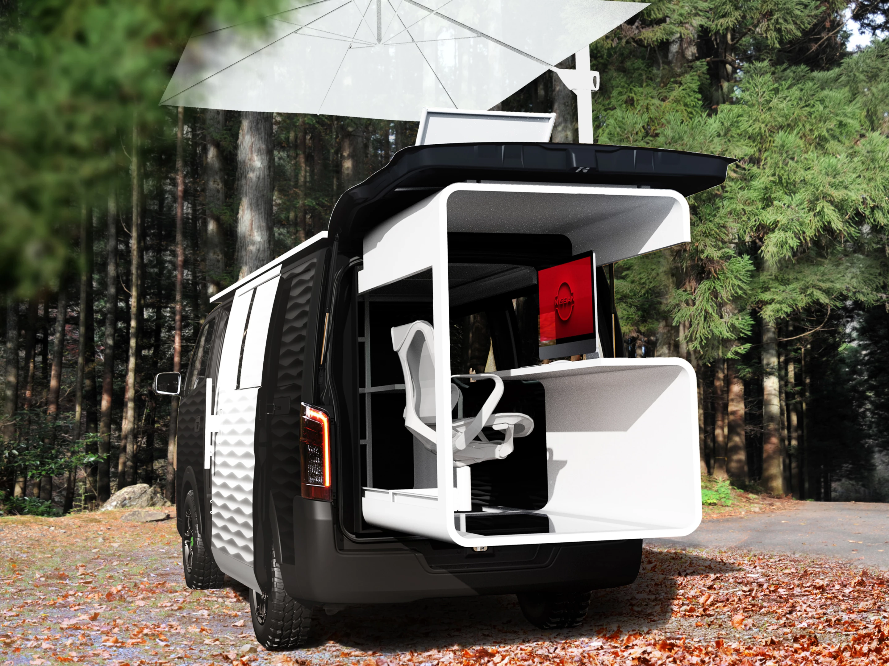 Work inside or outside with Nissan's NV350 Office Pod Concept