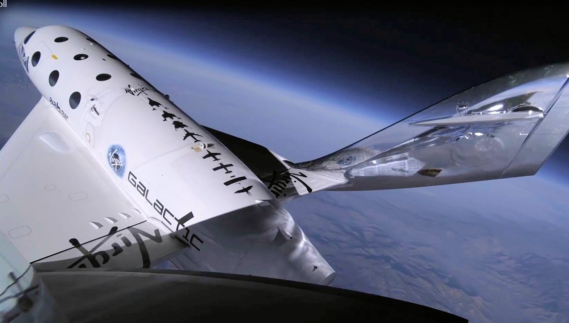 SpaceShipTwo entering the feathered re-entry configuration (Photo: Virgin Galactic)