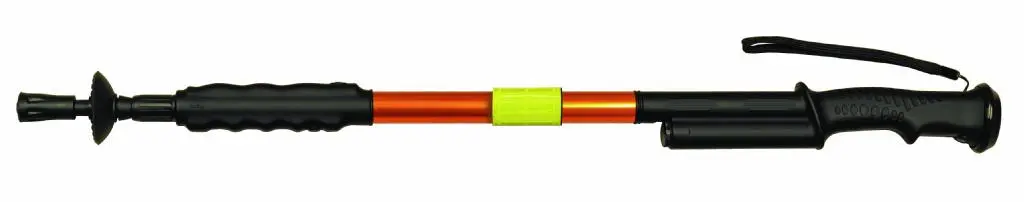 The Hike 'n Strike is a collapsible hiking pole with built-in flashlight and stun gun