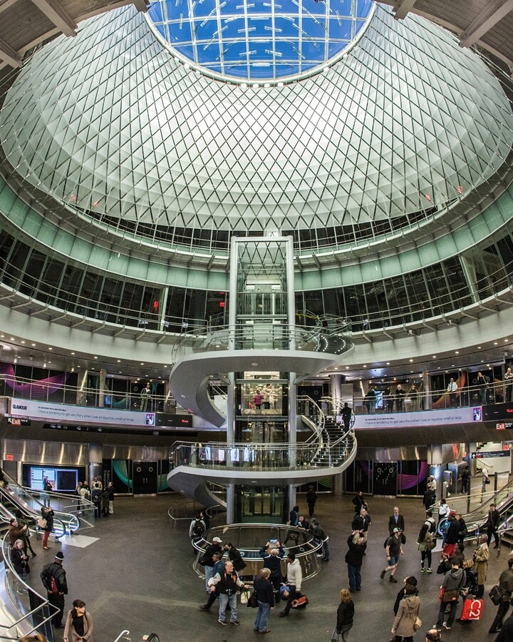 Sky Reflector-Net 120 ft (37 m) above the Fulton Center's atrium floor (Photo: Leimbach/Grimshaw)