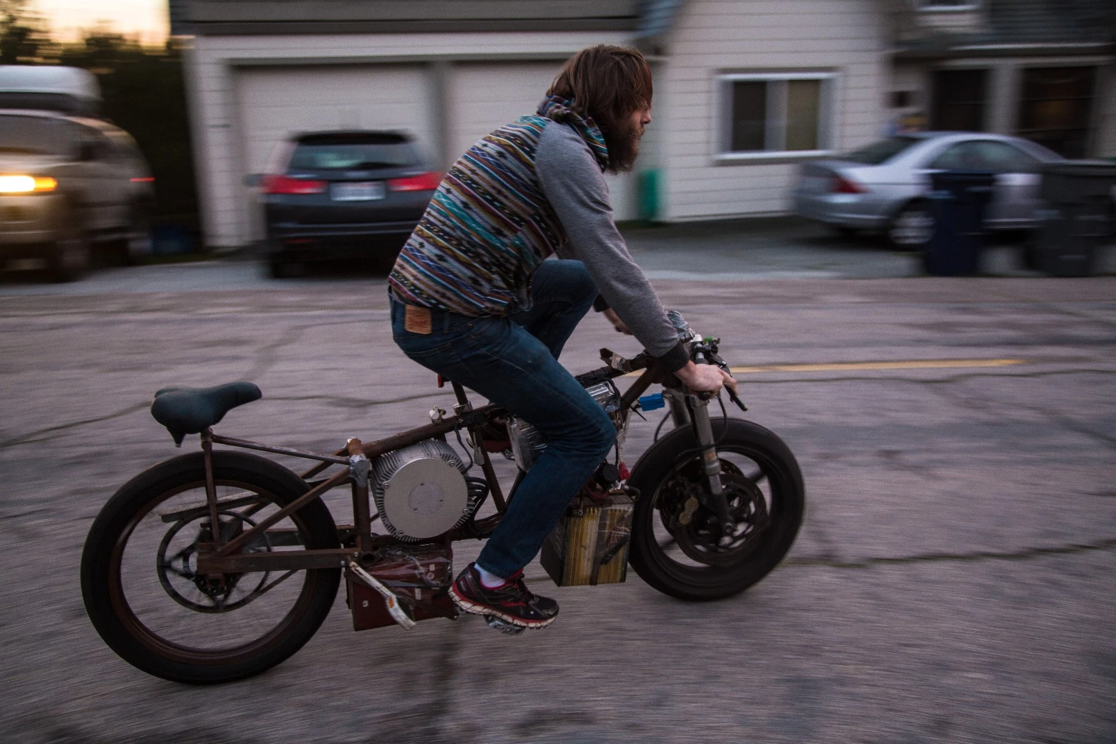 Luke Workman rides Death Bike in Nanna Sweater