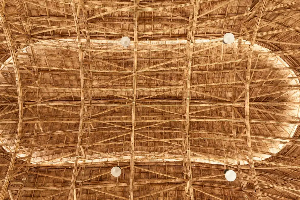 The space inside the Bamboo Sports Hall for Panyaden International School is 15 meters (50 ft) across and high