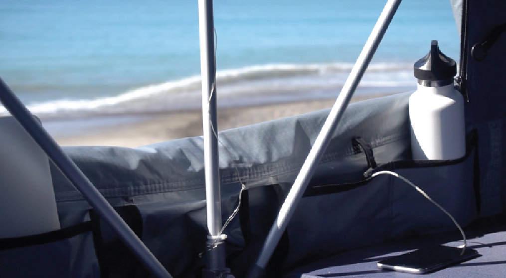 Purpose-designed pockets hold water, devices and more