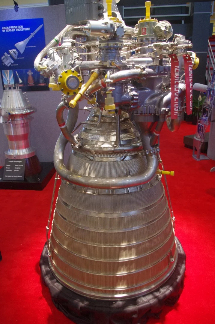 A model of the RL10 engine from Aerojet Rocketdyne. The rocket has been flying for over 50 years and will soon be used to help power NASA's Space Launch System. "A single RL10 will power the Interim Cryogenic Propulsion Stage during the first uncrewed test flight of SLS and Orion, known as Exploration Mission-1, targeted for launch in 2018," says the company. "Four RL10 engines will be on the more powerful Exploration Upper Stage for SLS that will support the first crewed flight of SLS and Orion, known as Exploration Mission-2 that is targeted for launch in 2021."