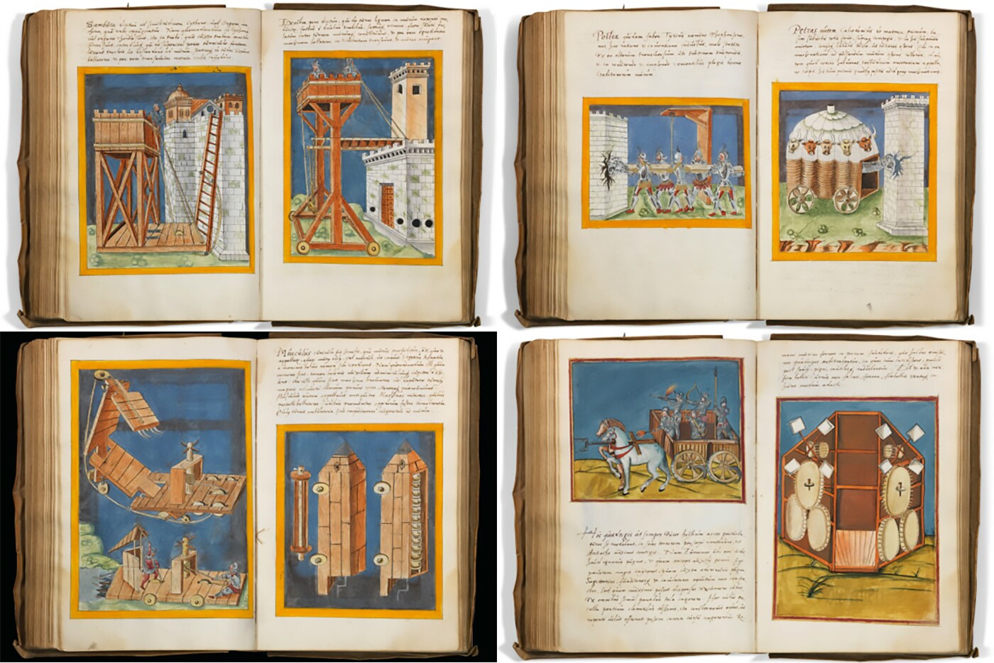 An illustrated manuscript of Roberto Valturio's De re militari, one of the most important books on military technology ever created. Valturio wrote his treatise on warcraft circa 1590 while serving as engineer to Sigismondo Pandolfo Malatesta of Rimini and it became the standard handbook for Renaissance military leaders. Leonardo da Vinci had a copy and used it while chief engineer to Cesare Borgia, employing several of the designs it contained. The rich illustrations within the pages depict an array of state-of-the-art military equipment for the period including catapults, battering-rams, a revolving gun turret, platforms and ladders for siege breakers, paddle-wheels, a diver's suit, a lifebelt, a tank, pontoons and other bridges and a completely enclosed boat that could be partially submerged. The manuscript sold for $162,320 (£110,500) by Christies on May 25, 2016