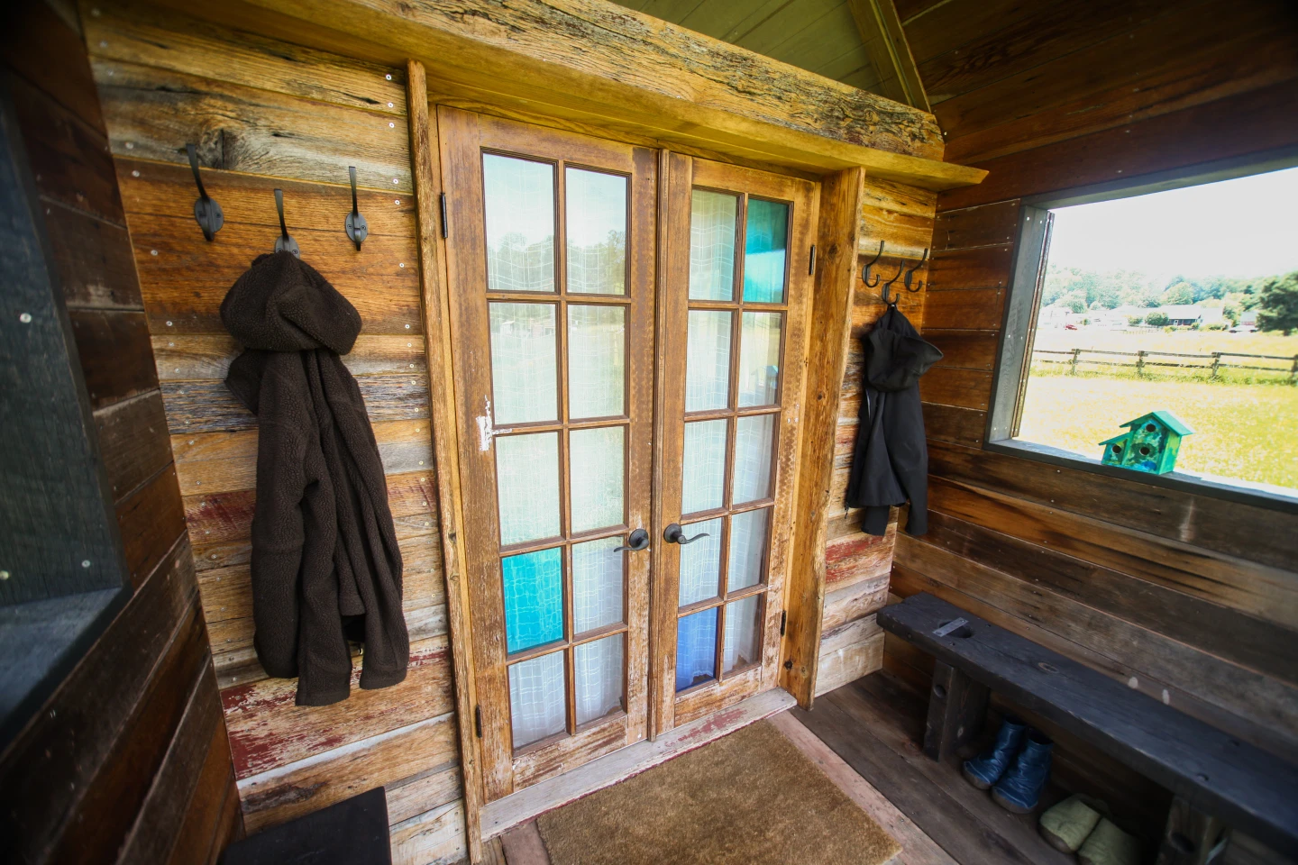 Maret hand-built the home by using primarily salvaged and raw materials