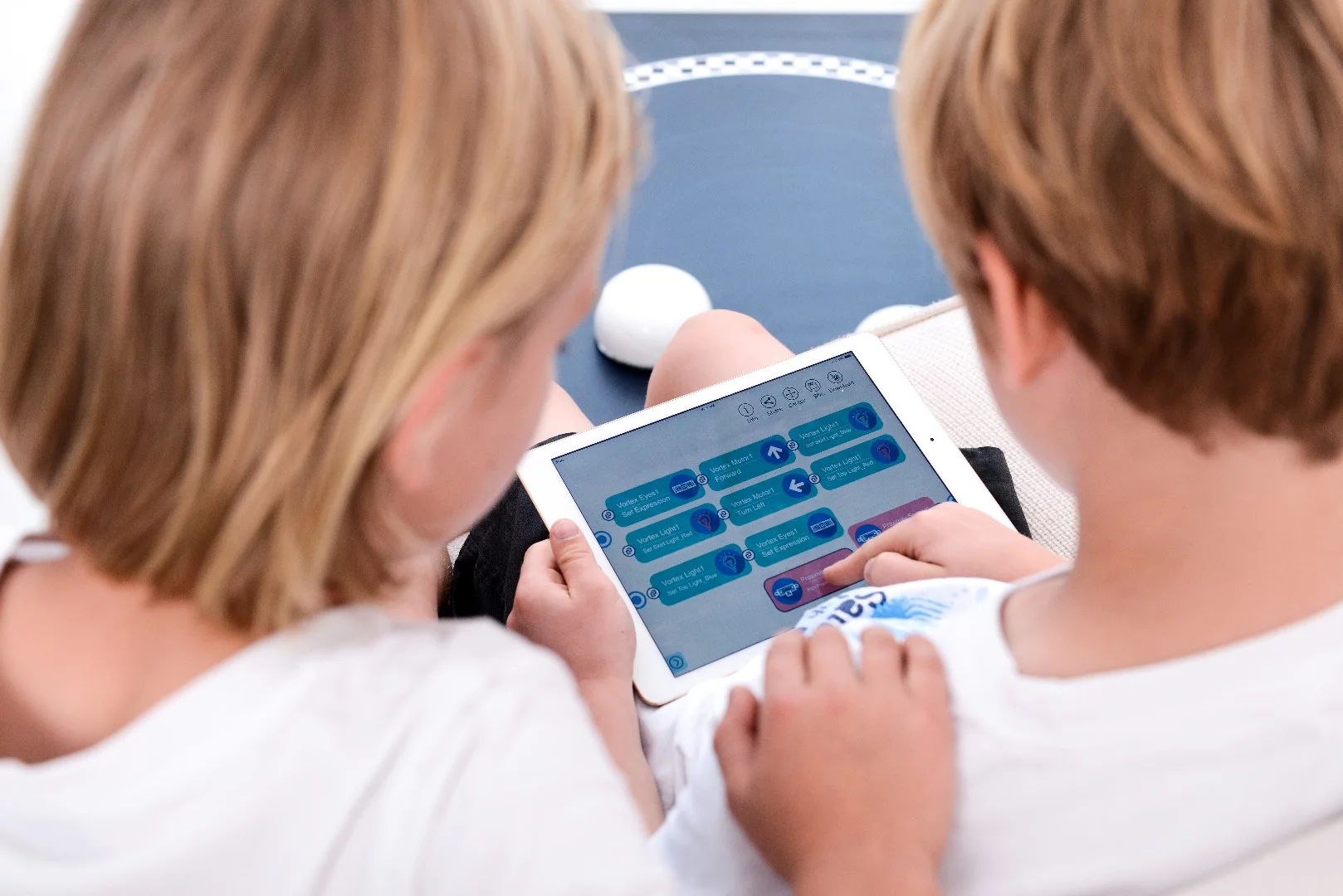The Vortex app allows child-friendly graphical programming in a simple drag and drop manner