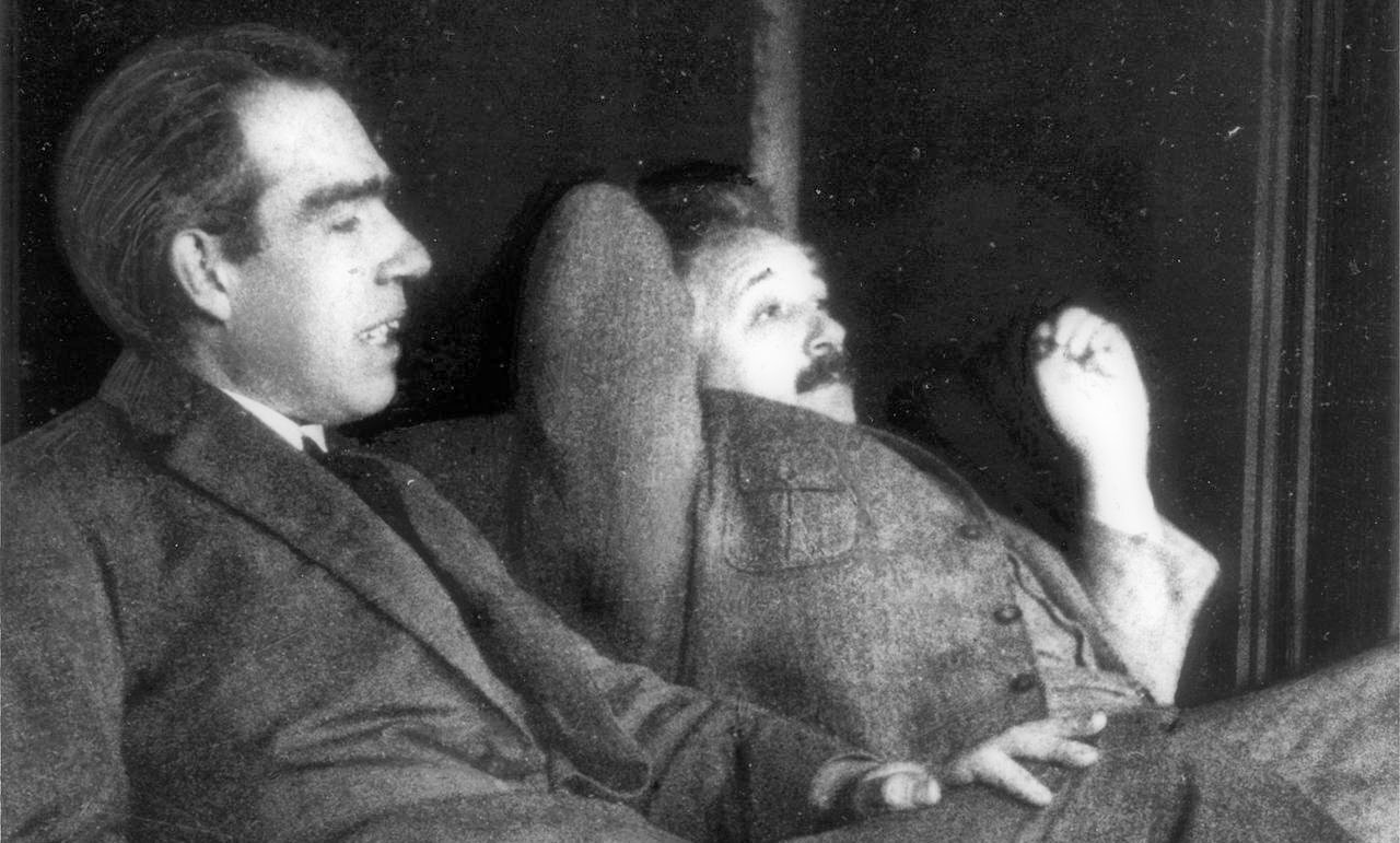 Niels Bohr and Albert Einstein debating quantum theory in the mid 1920s