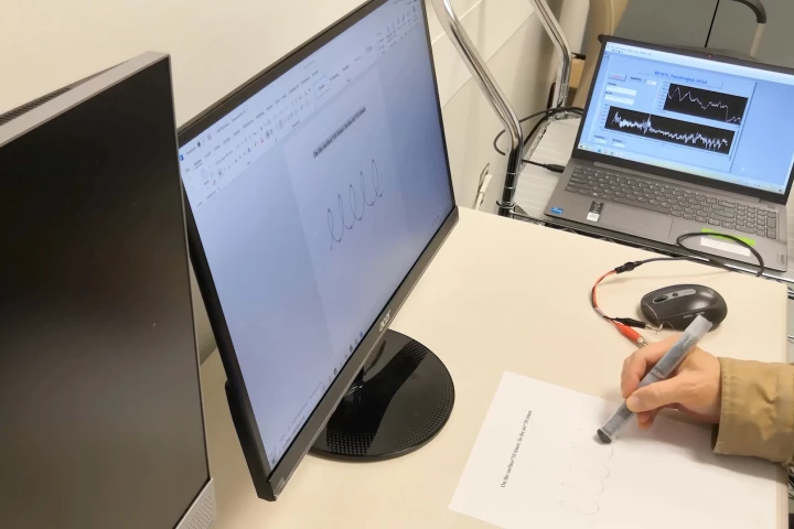 The prototype pen is able to detect subtle Parkinson's-related tremors via writing exercises such as drawing continuous spirals (pictured)