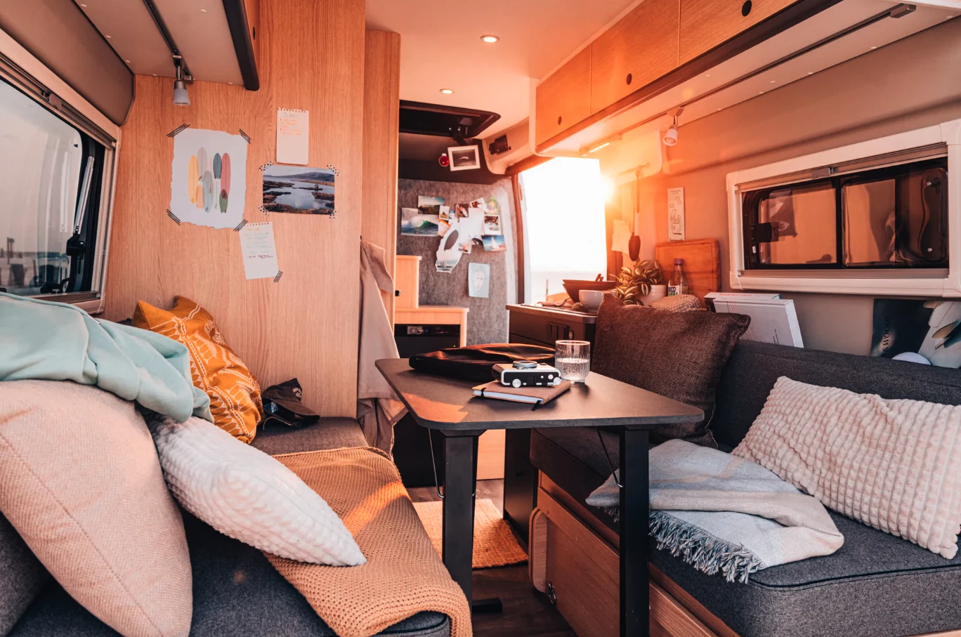 Inside the new Sunlight Vanlife camper van in dining lounge/workstation mode