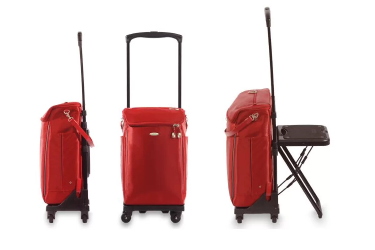 The WalkinBag not only offers travelers some lean-on support courtesy of the curved handle, but also provides a means of taking the weight off by offering built-in seating