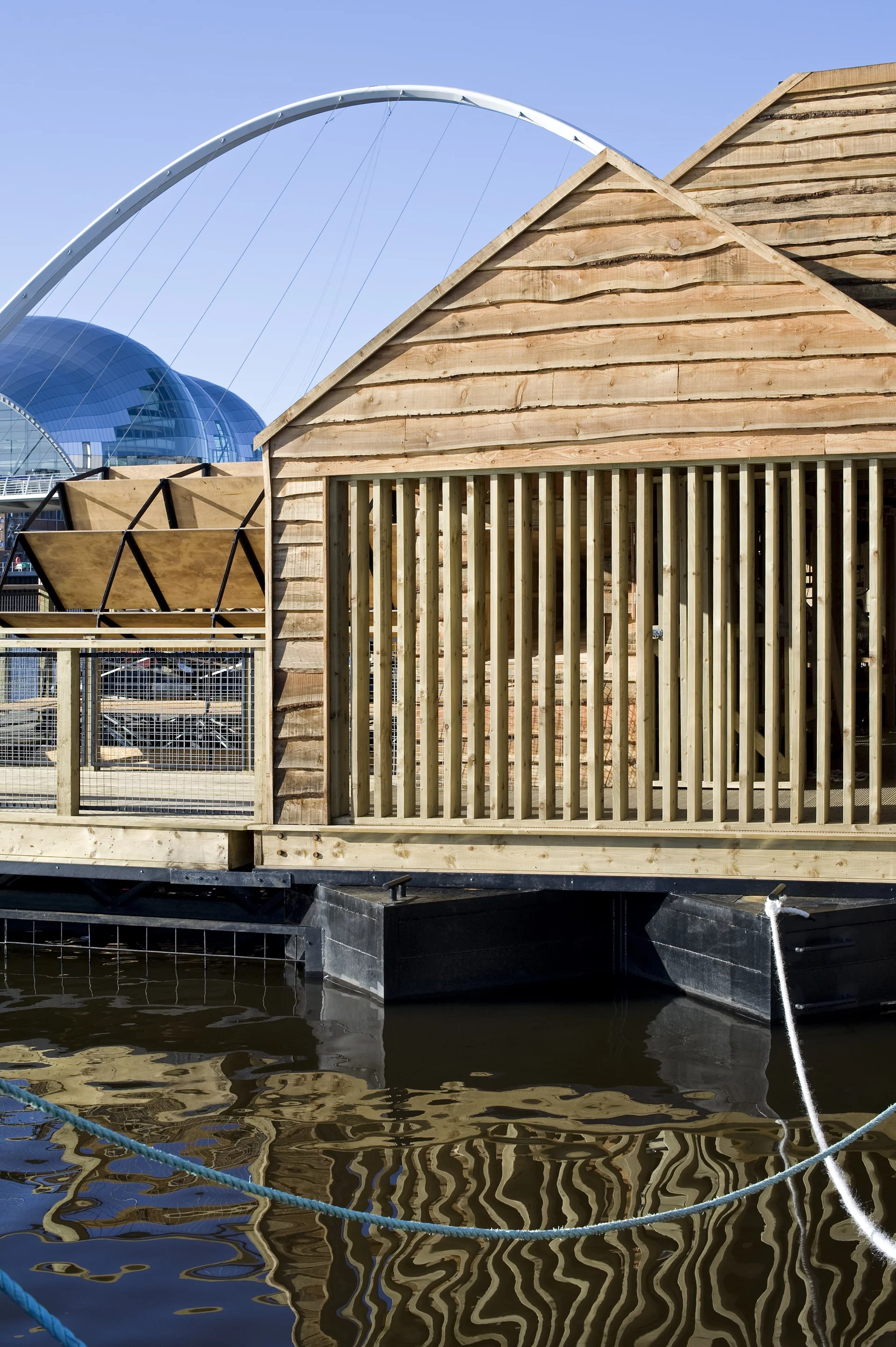A floating watermill on England's Tyne incorporates electroacoustic instruments powered and influenced by the changing properties of the river