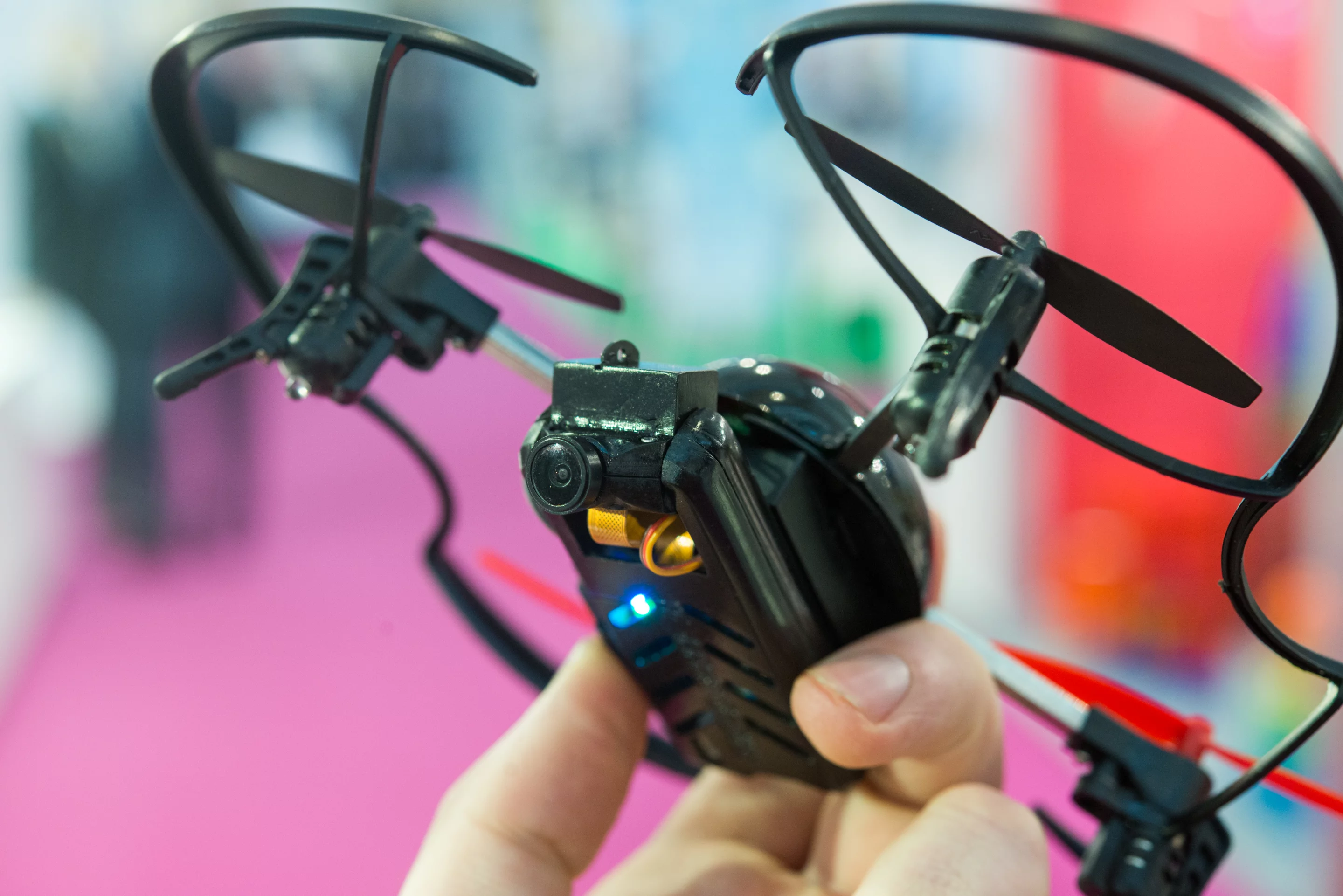 The camera gimbal for the Extreme Fliers Micro Drone automatically adjusts as your drone moves