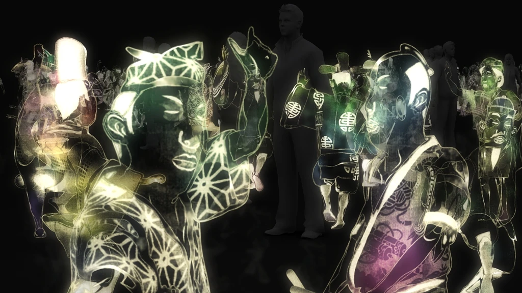 A group of dancing holographic men (Photo: TeamLab)