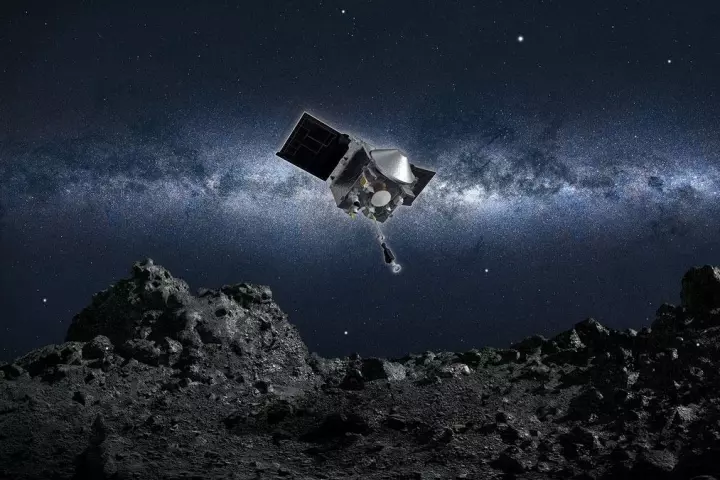 Artist's concept of OSIRIS-REx above asteroid Bennu