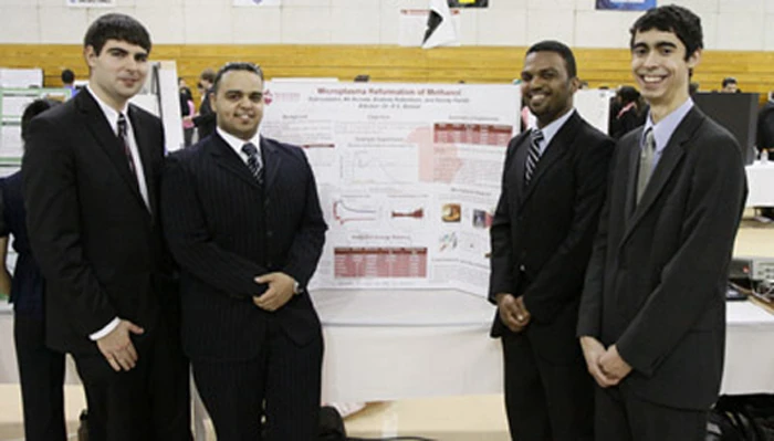 The students from Steven Institute of Technology responsible for the new microreactor that can convert fossil fuels into pure hydrogen