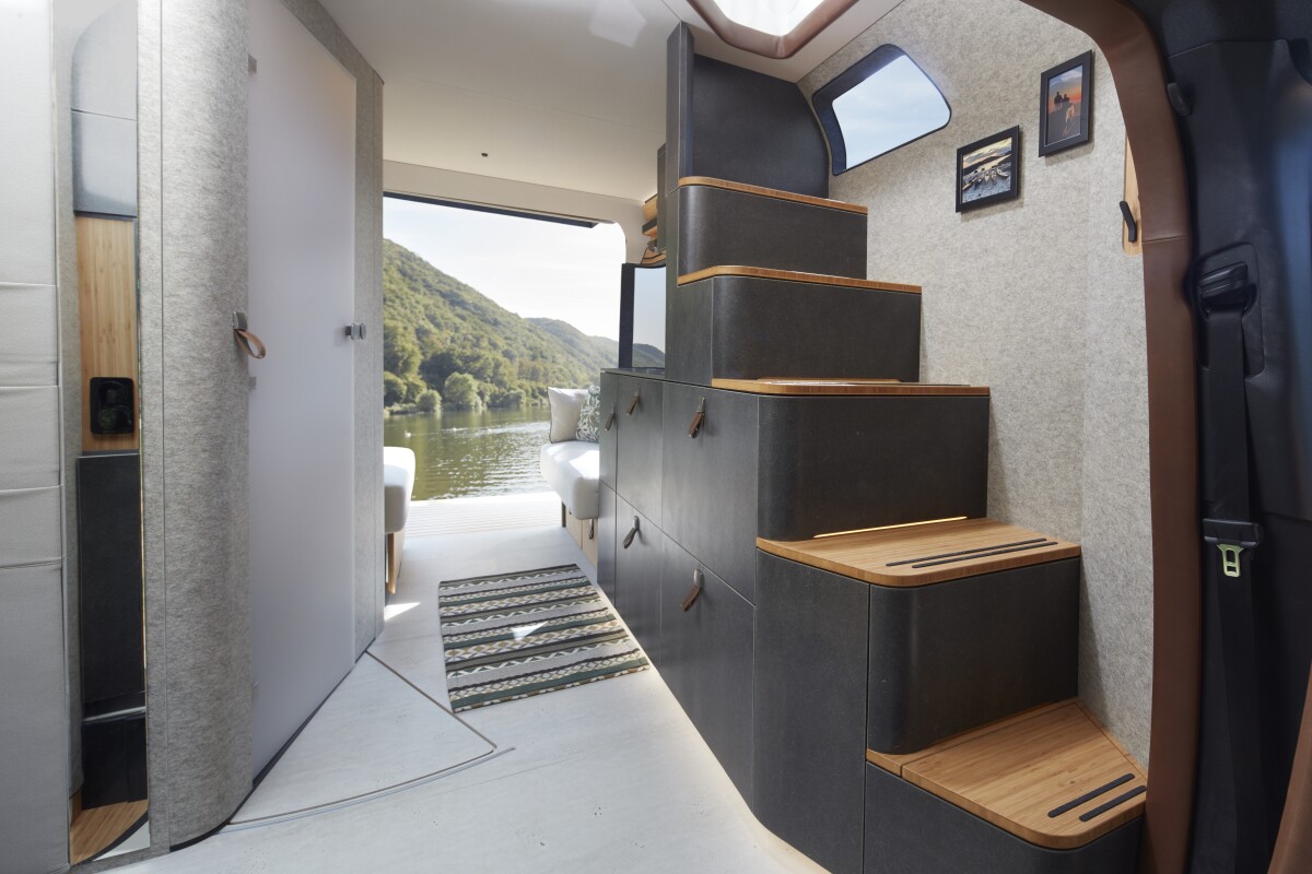 A favorite feature of the Hymer VisionVenture: a staircase leads to the pop-up roof, rather than a simple ladder
