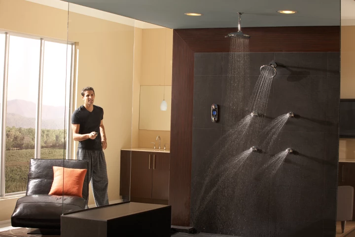 The Moen ioDIGITAL controls water temperature, fill levels and can be controlled remotely to provide the ultimate bathing experience