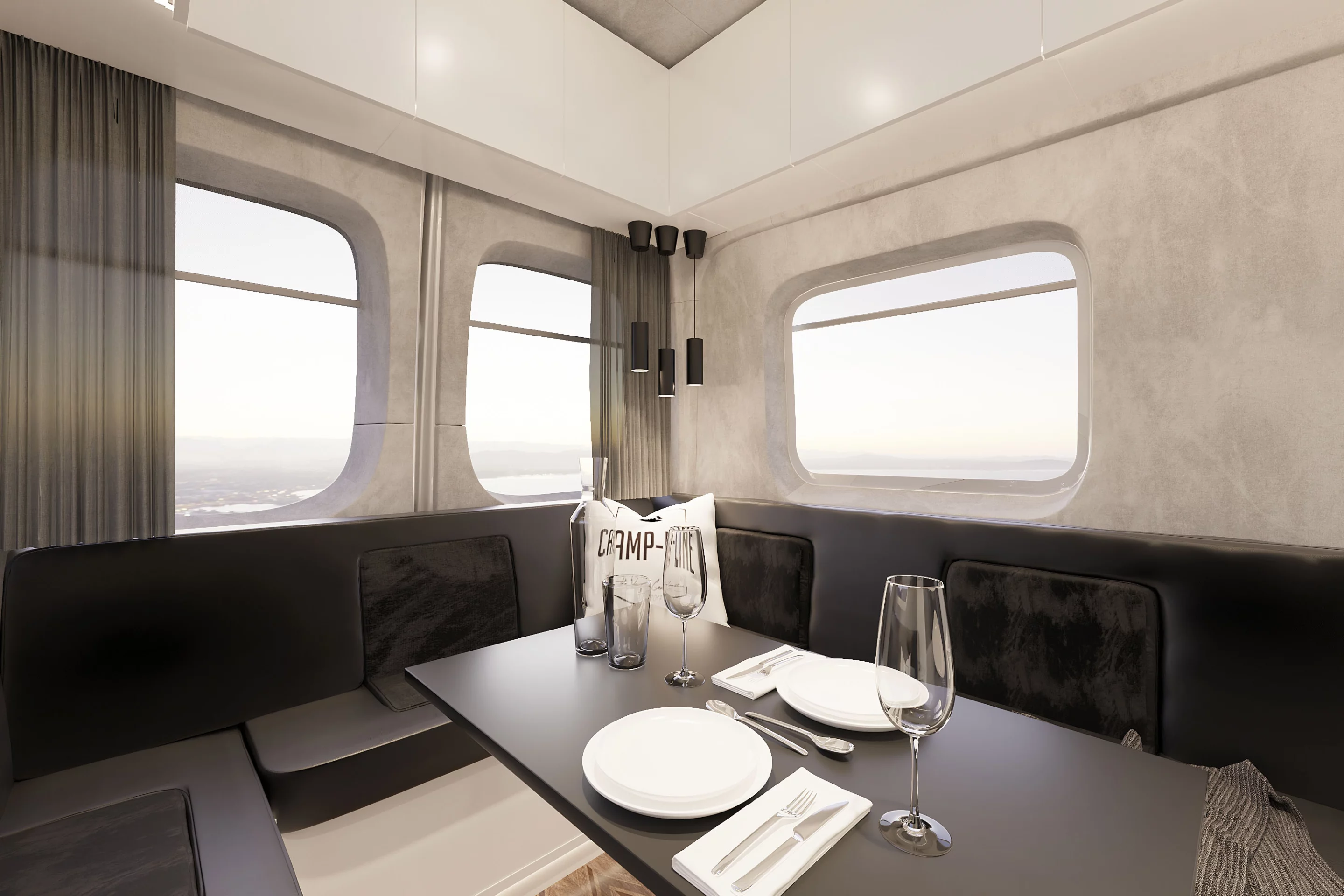 Whatever the van underneath, the Camp-Line Lounge features a roomy rear dining lounge/bed