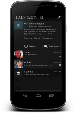 With Jellybean, notifications are expandable, reducing the need to open applications