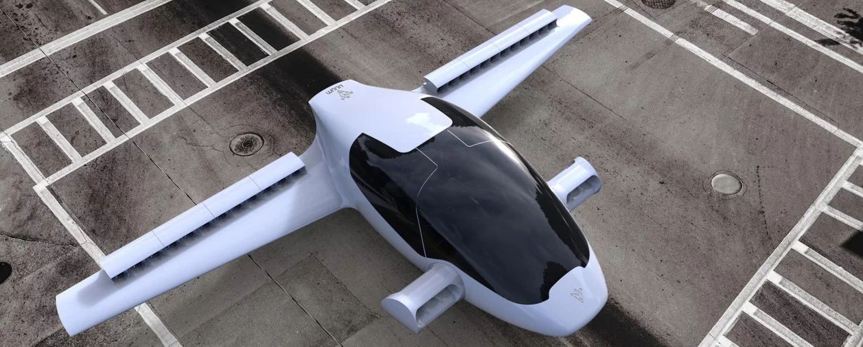 The Lilium Jet aims to be significantly quieter than other VTOL vehicles such as helicopters, thanks to its 320 kW (435 hp) rechargeable-battery-powered ducted fan engines.