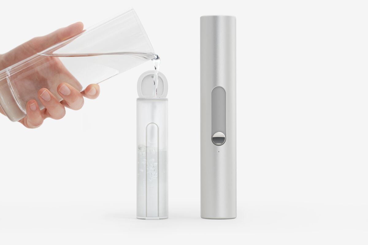 Sonny's canister is filled with regular tap water and provides 25-40 seconds of pressured flow, depending on the settings chosen
