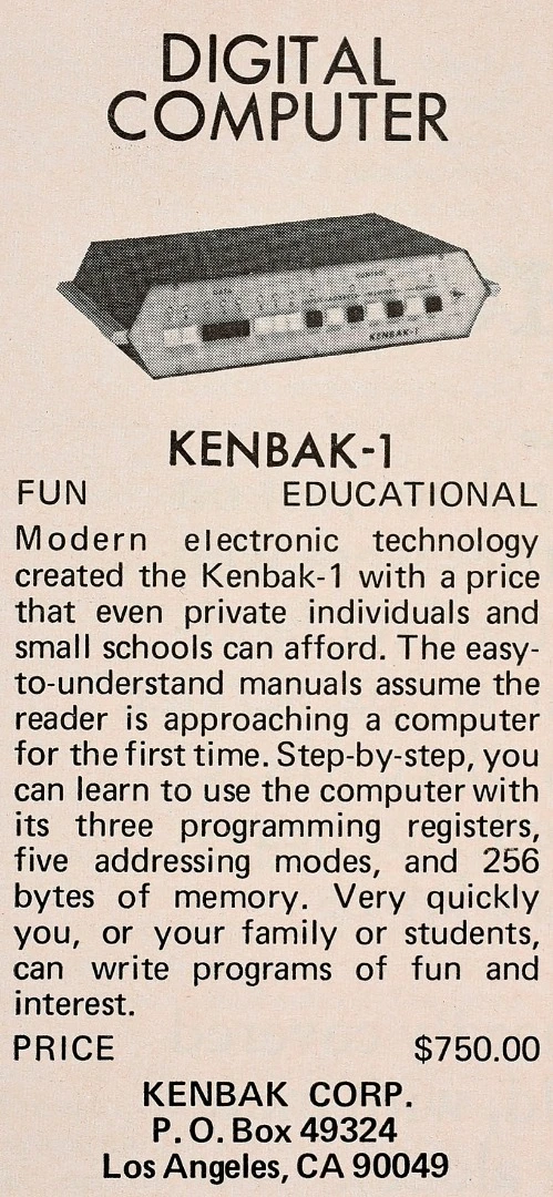 Kenbak-1 advertisement that appeared in the September 1971 Scientific American
