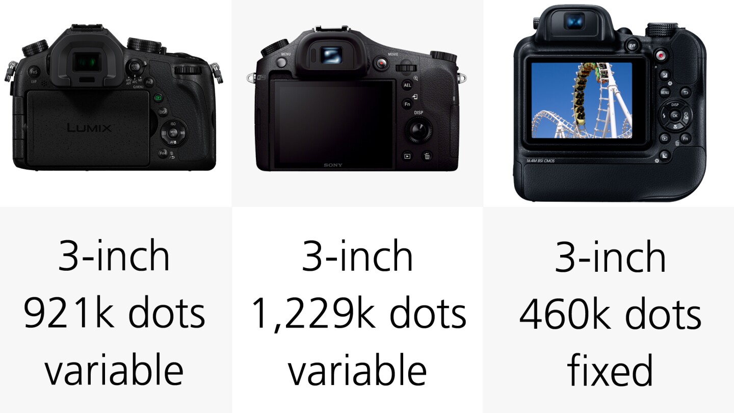 The monitors on the Panasonic FZ1000 and Sony RX10 can be angled to make it easier when shooting in awkward positions