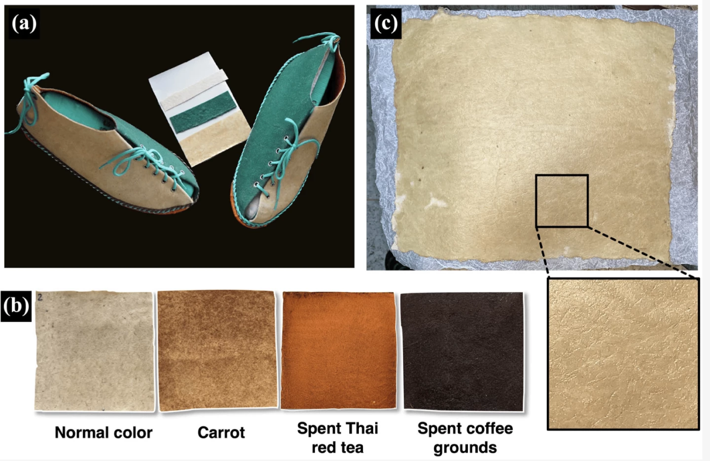 The various applications and stains for 'tanning' the material and achieving texture