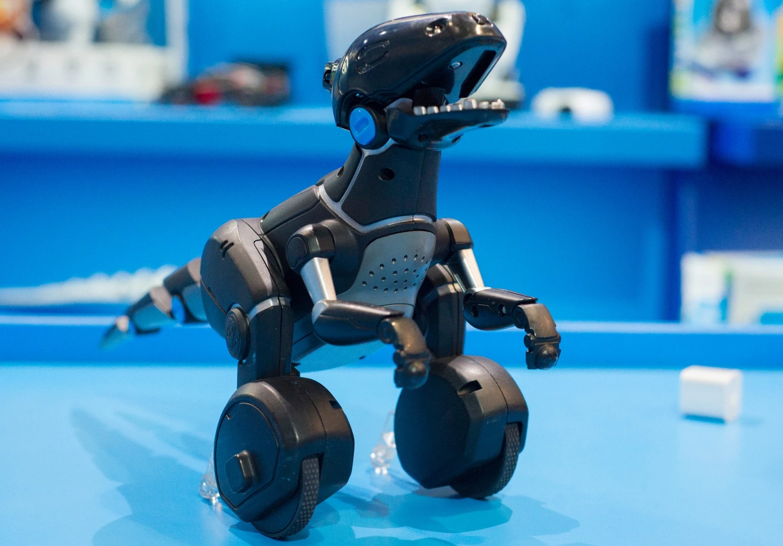 The WowWee MiPosaur Robot will follow its track ball and respond to gesture controls