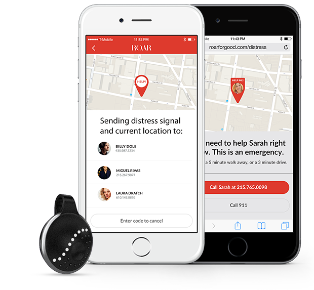 When the button is pressed, Athena sends a distress signal to selected emergency contacts through the user's phone and notifies them of their whereabouts