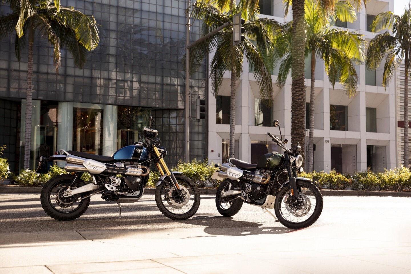 Triumph Scrambler 1200 XC and XE: gold forks denote the XE, with its higher ground clearance and suspension travel, and extra electronic goodies