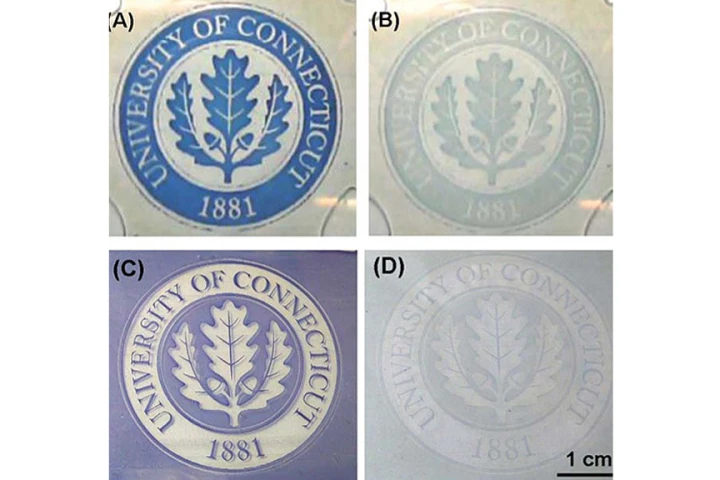Examples of the contrast in colors that can be achieved using Sotzing's new electrochromic method