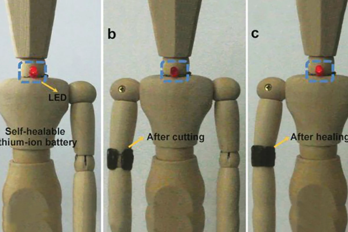 The researchers say that when their battery is broken, it can be repaired simply by pressing each of the broken ends together
