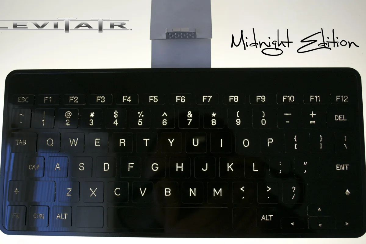 The Levitatr Bluetooth keyboard features LED-illuminated chiclet keys that rise up from the body when activated and lower again when not in use