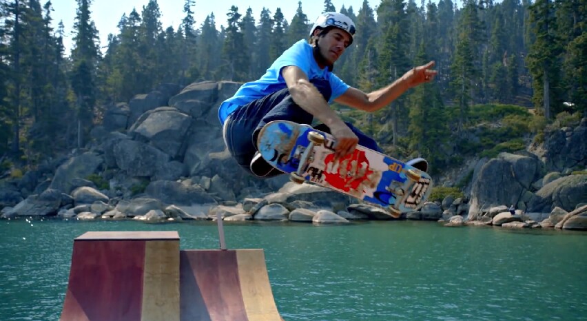 Burnquist had fun showing-off his skate moves onboard the floating ramp