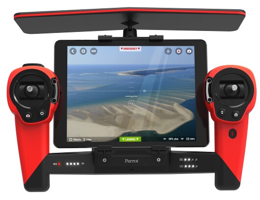 The Skycontroller features actual physical joysticks and buttons