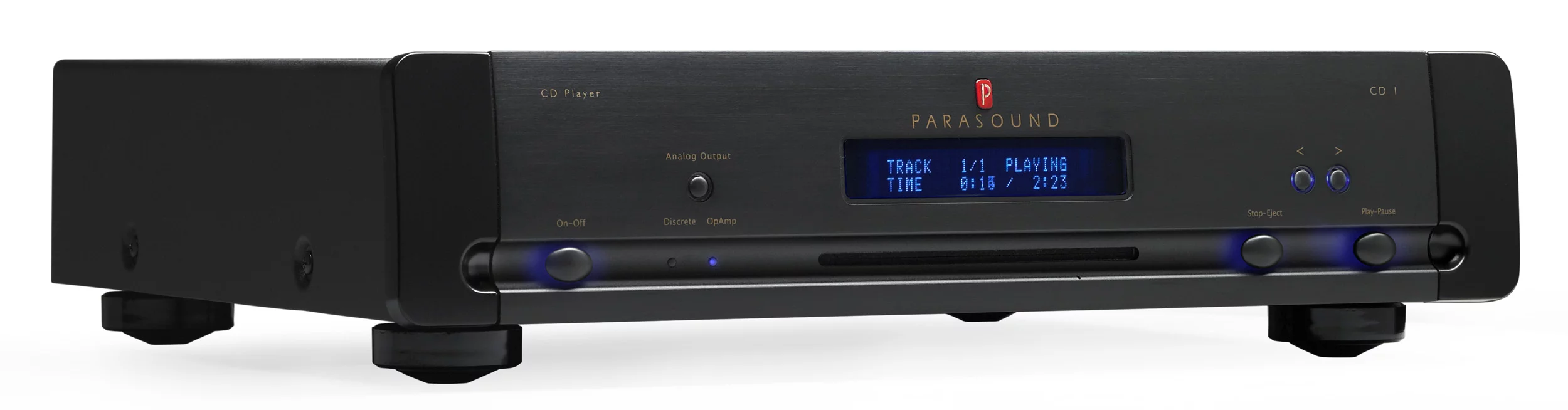 The Parasound CD1 spins discs at four times normal speed