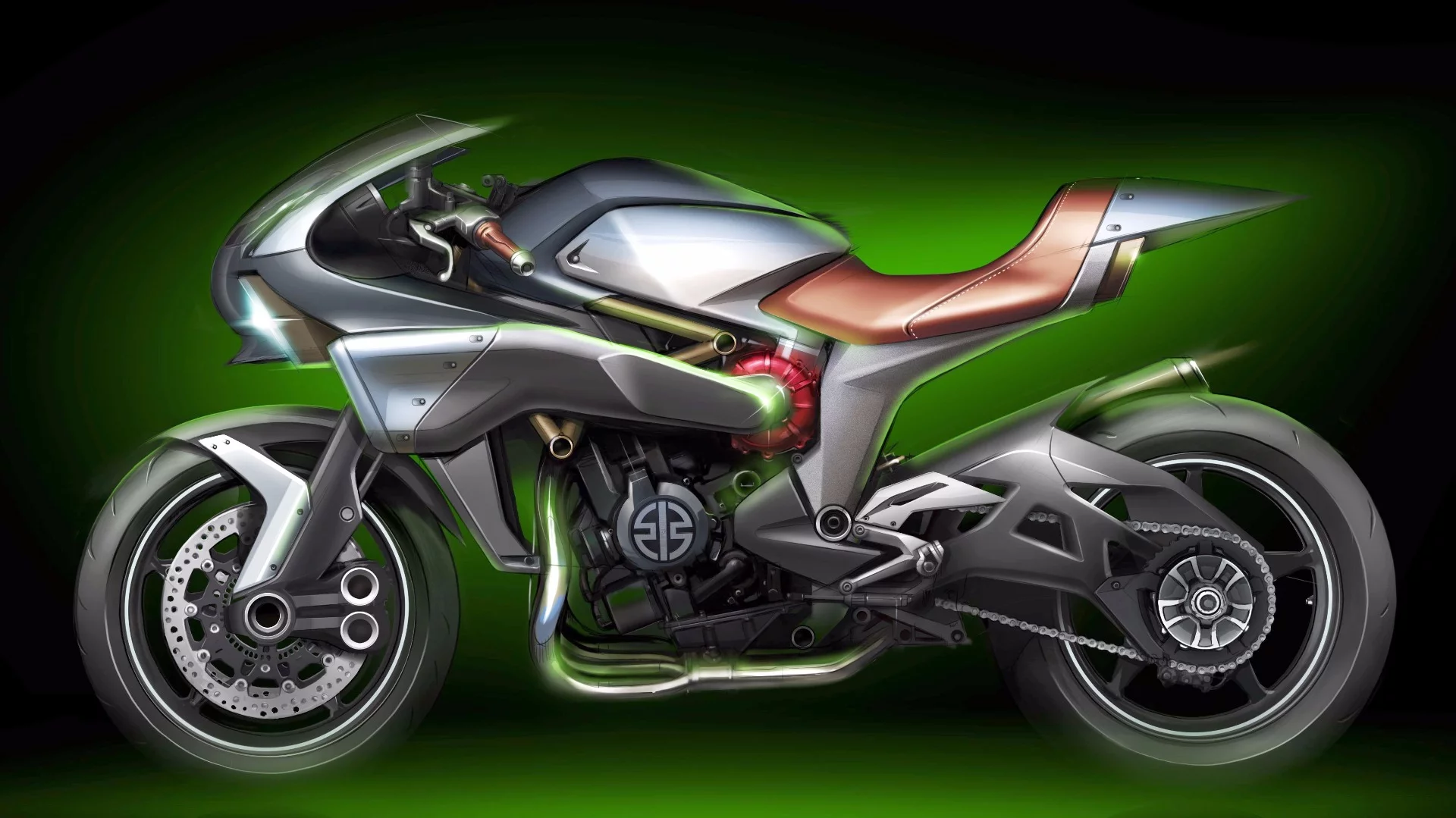 Kawasaki's sketch of the SC 01 Spirit Charger Concept, a potential new direction for the supercharged product line-up
