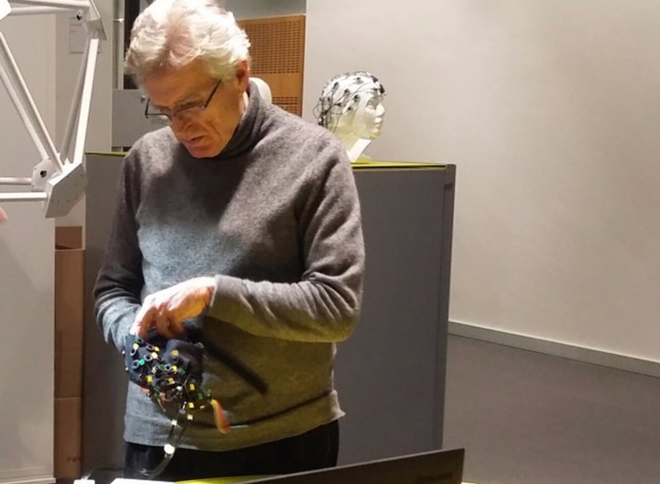 Professor Birbaumer inspecting the interface
