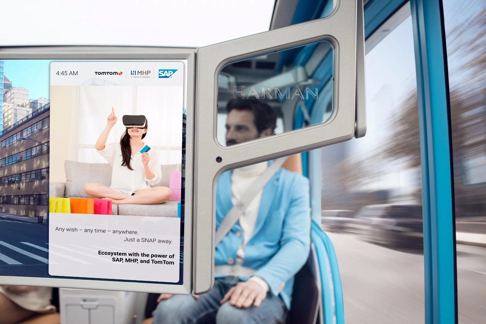 Onboard Rinspeed's snap is an intelligent assistant that learns the habits of passengers and can even recommend user-specific restaurants