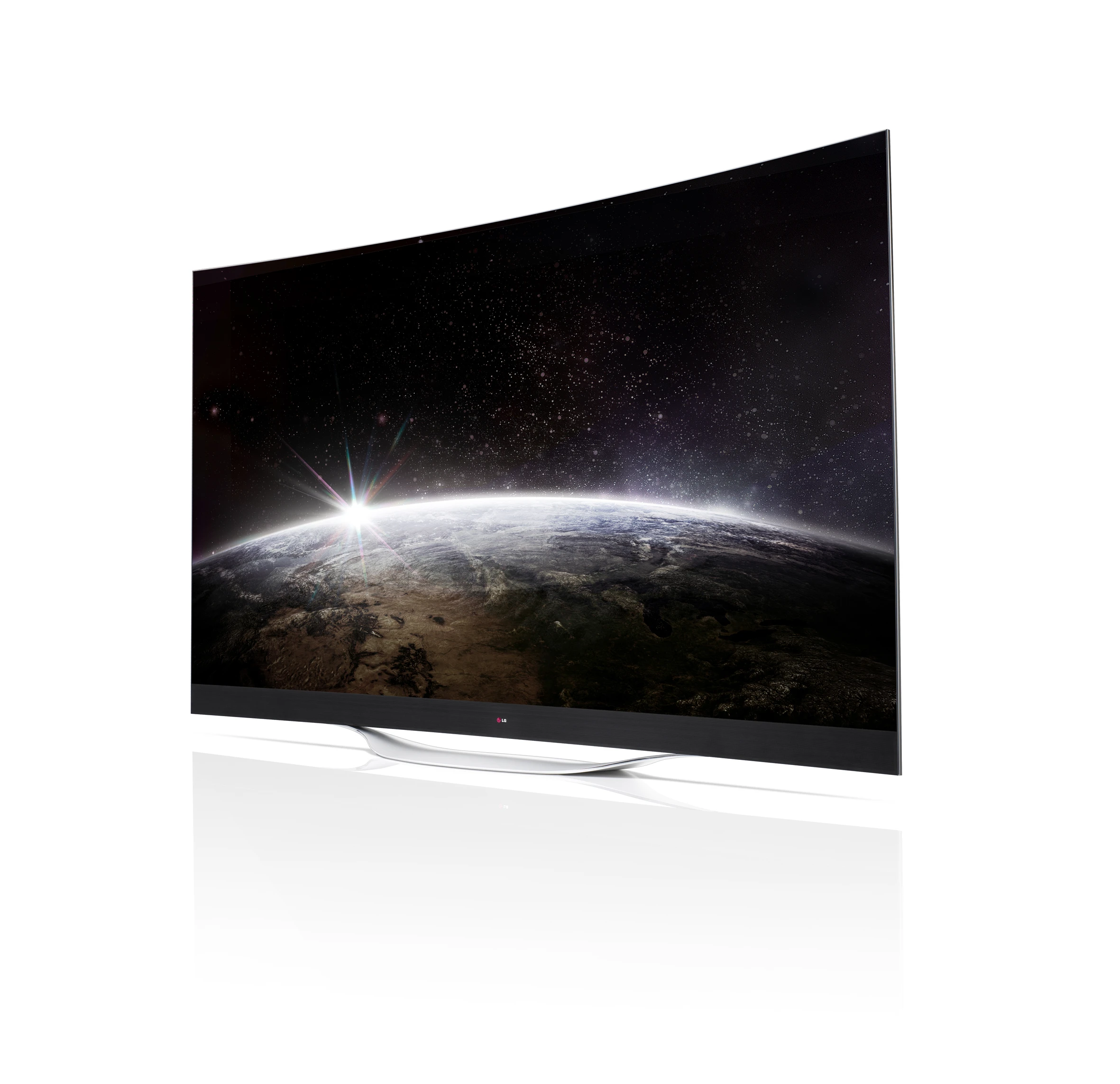 The 4K OLED TV boasts multi-channel surround sound and can be either wall mounted or supported by its leaf-shaped stand