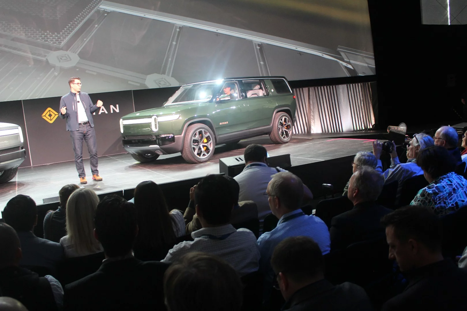 Utility in the Rivian R1S is the apparent goal of the designers, with storage, cargo, and seating space being focal points