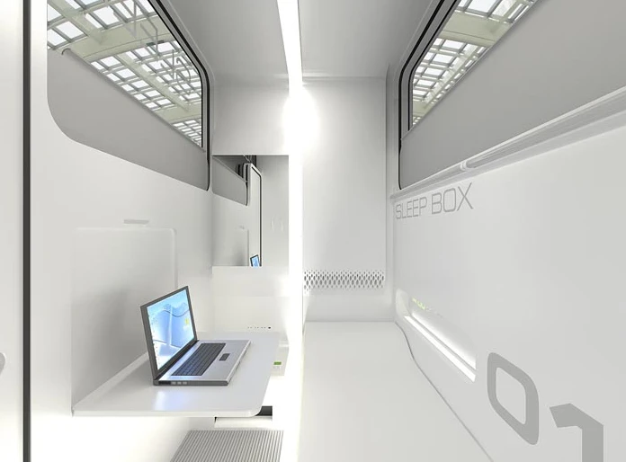 At the airport, inside the Sleepbox there's plenty of space to work or relax