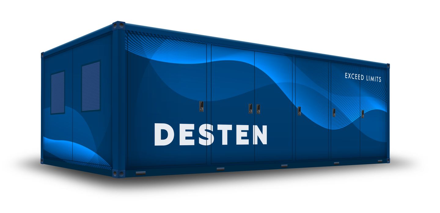 Desten's ultra-fast charge stations will have their own bulk energy storage on site, apparently in the form of a shipping container-sized battery block acting as a buffer between the grid and the car