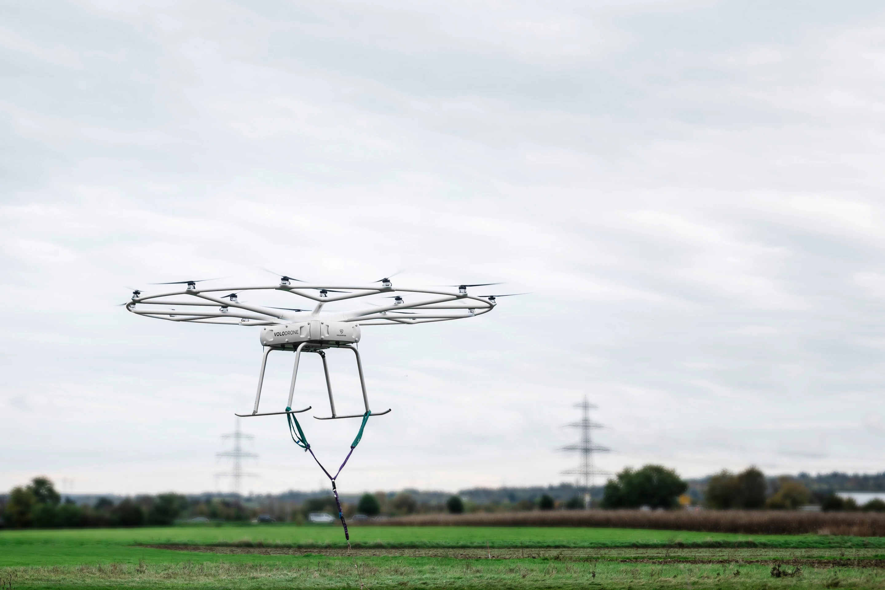 Just like the Volocopter, the Volodrone is fitted with 18 rotors and is entirely electric