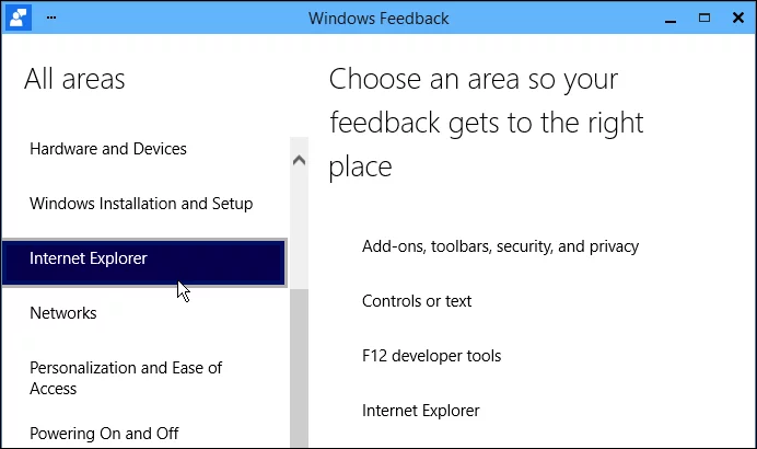 Windows Feedback form