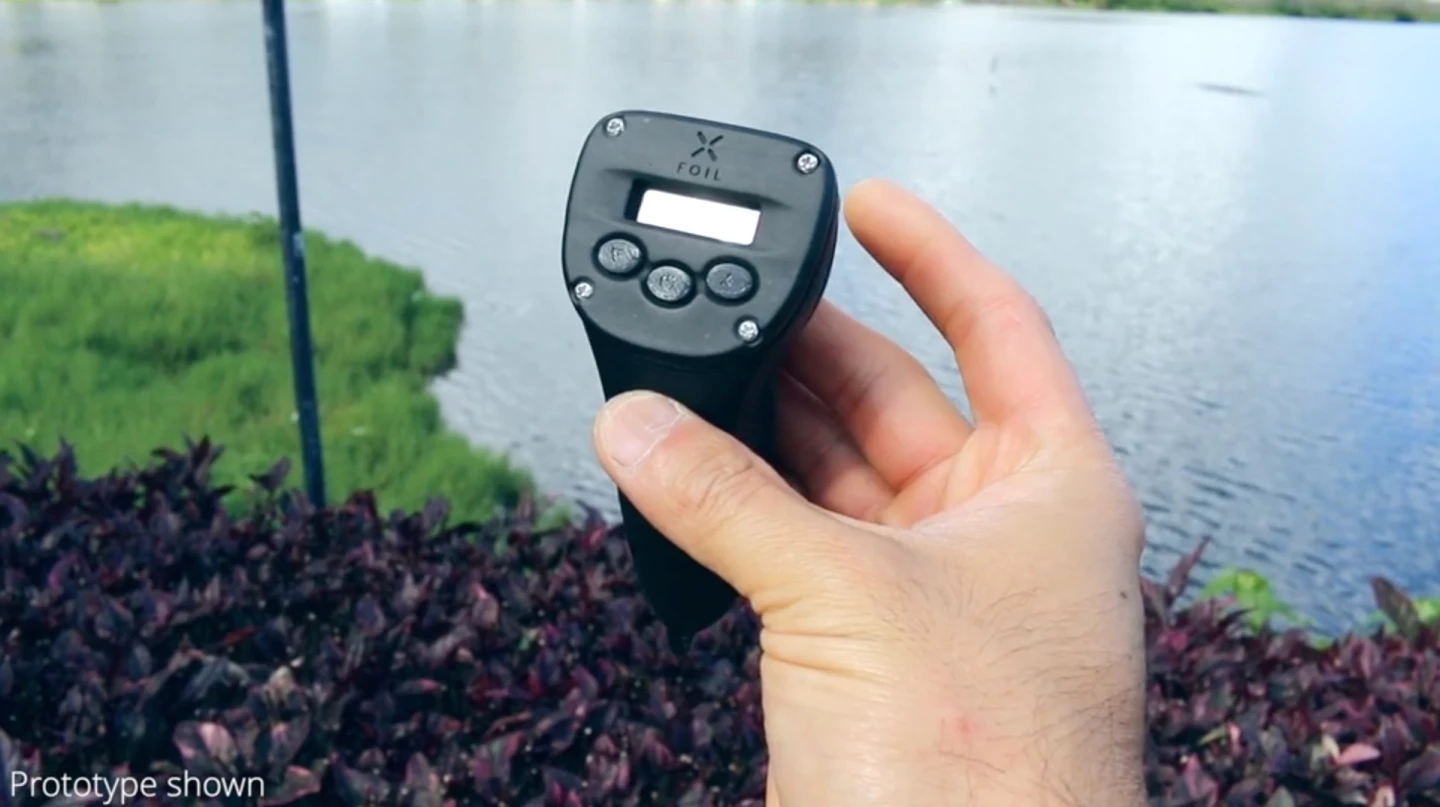 The XFoil's wireless remote serves as a throttle control, plus it displays information such as the battery charge level