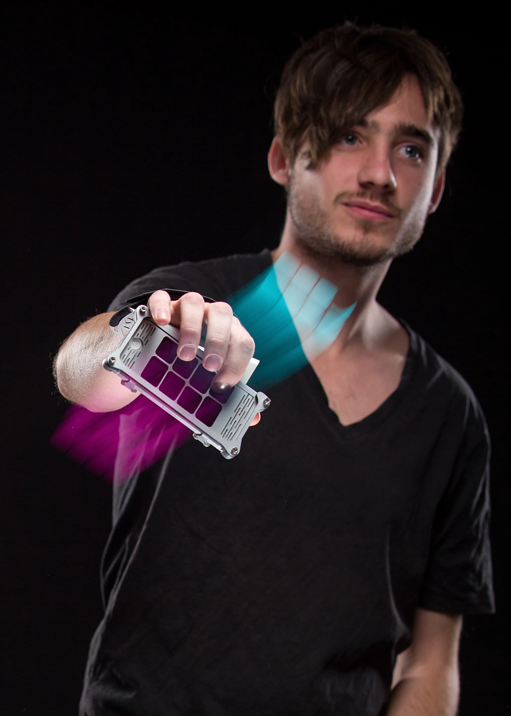 Another view of someone using the Motion Synth