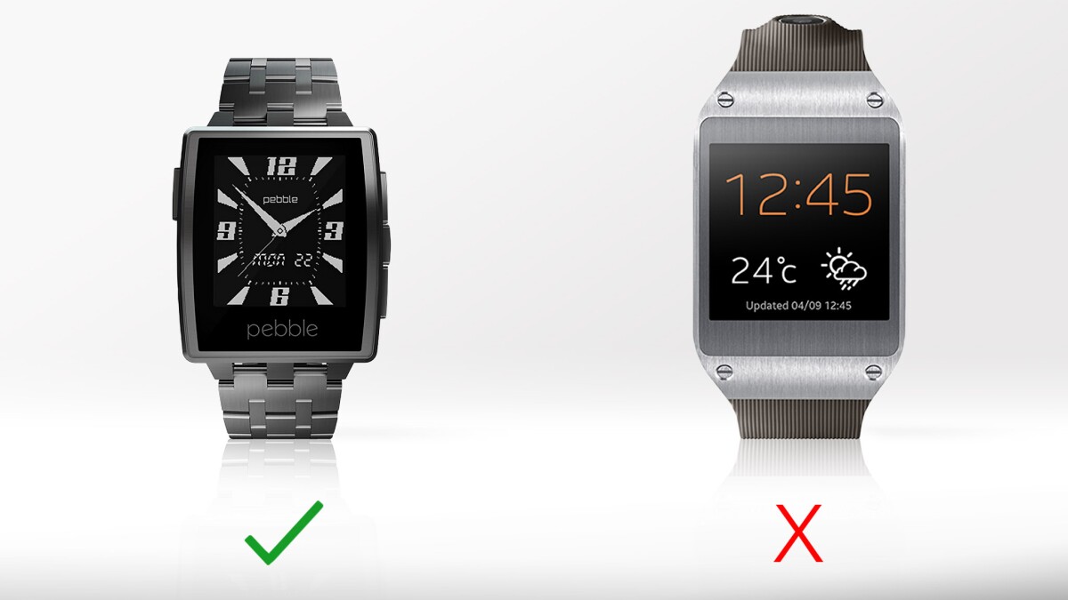 The Pebble Steel's always-on display is one of its biggest advantages over the Galaxy Gear